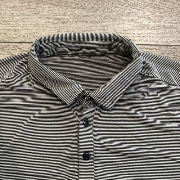 Lululemon Evolution Polo Shirt Mens XL Black Grey Striped Athletic Golf Casual - Picture 2 of 6